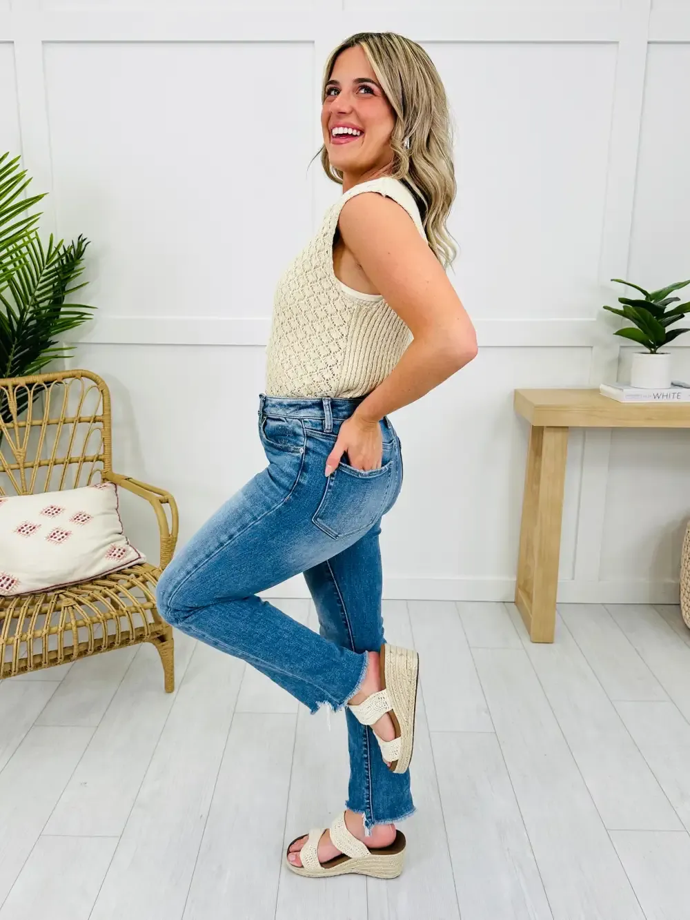 Step It Up Mica Straight Leg Step Hem Jeans