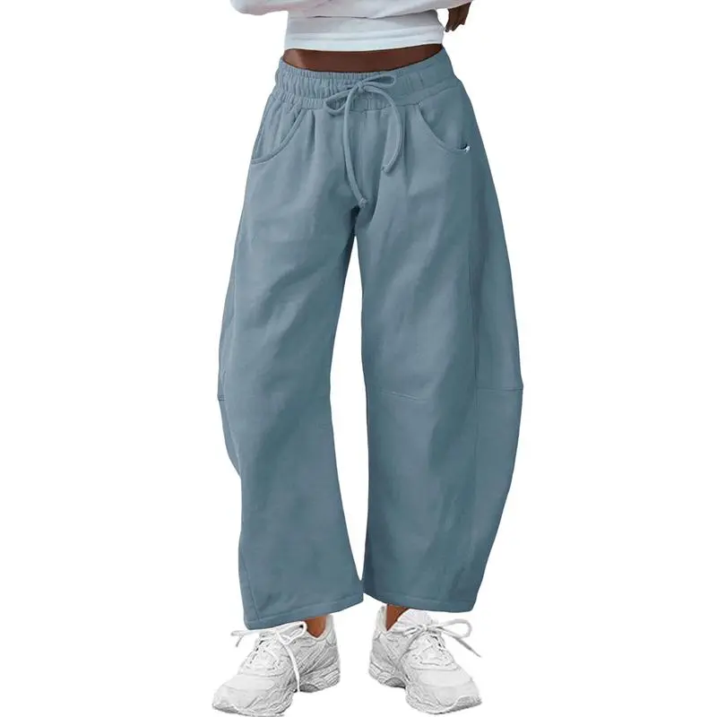 Women's Cotton Barrel-Leg Sweatpants (Drawstring Waist, Pockets)
