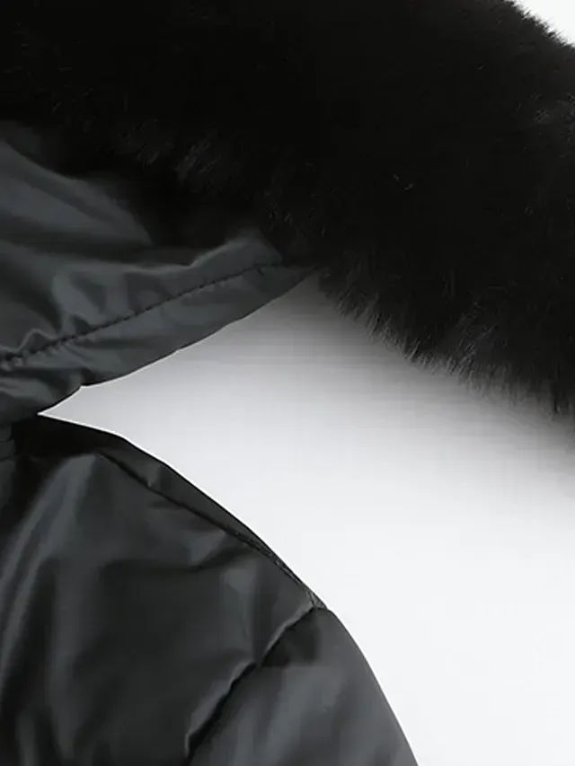 Women's Parka Puffer Jacket Winter Coat Thermal Warm Heated Coat with Removable Fur Collar Drawstring Zip up Hooded Coat Fall Outerwear with Pockets Classic Long Sleeve Light Blue Pink Black