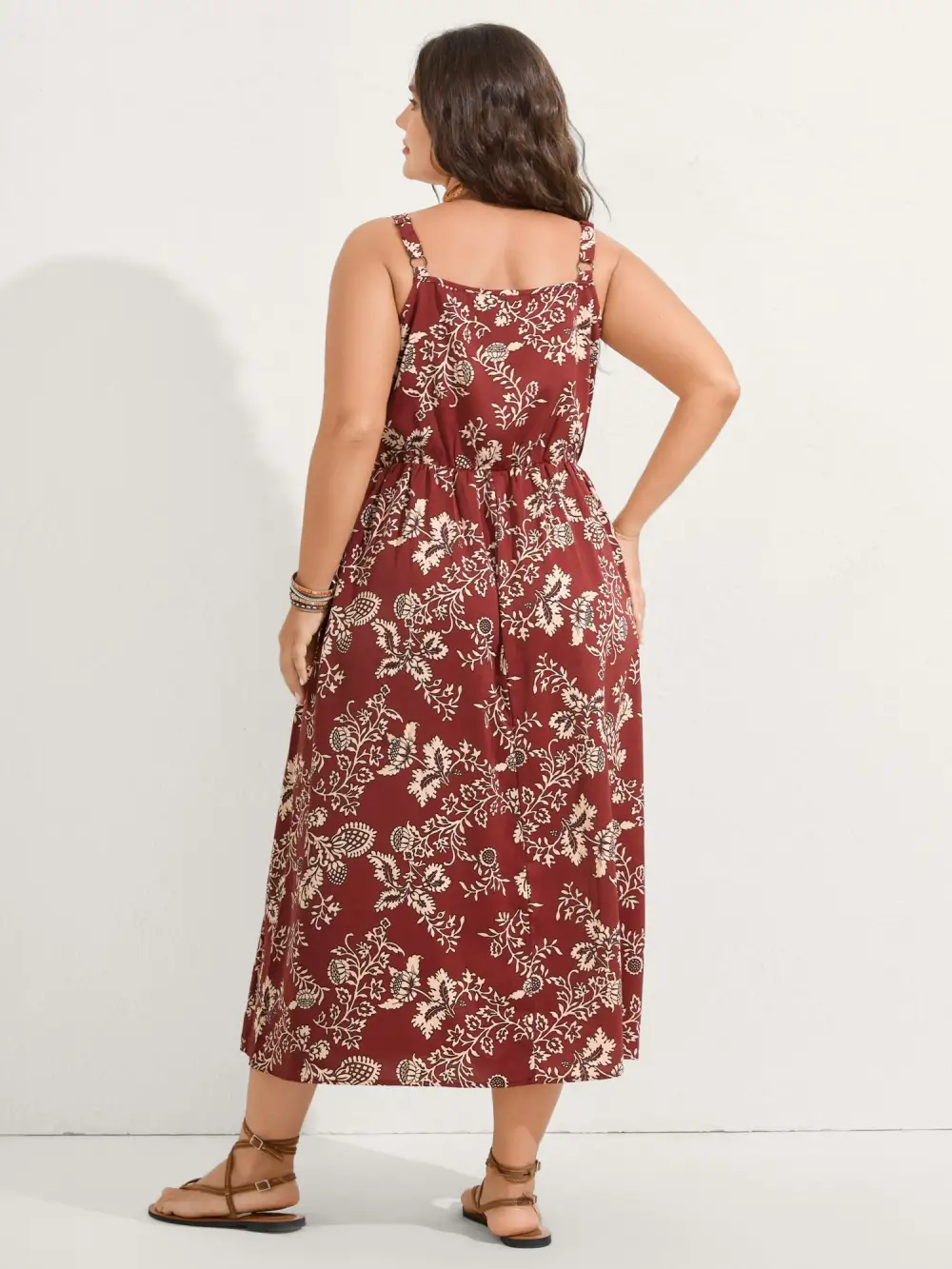 Floral Waist-Tie Pockets Midi Dress
