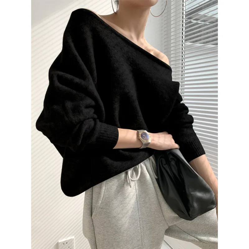 Mohair Off-shoulder Irregular Sweater