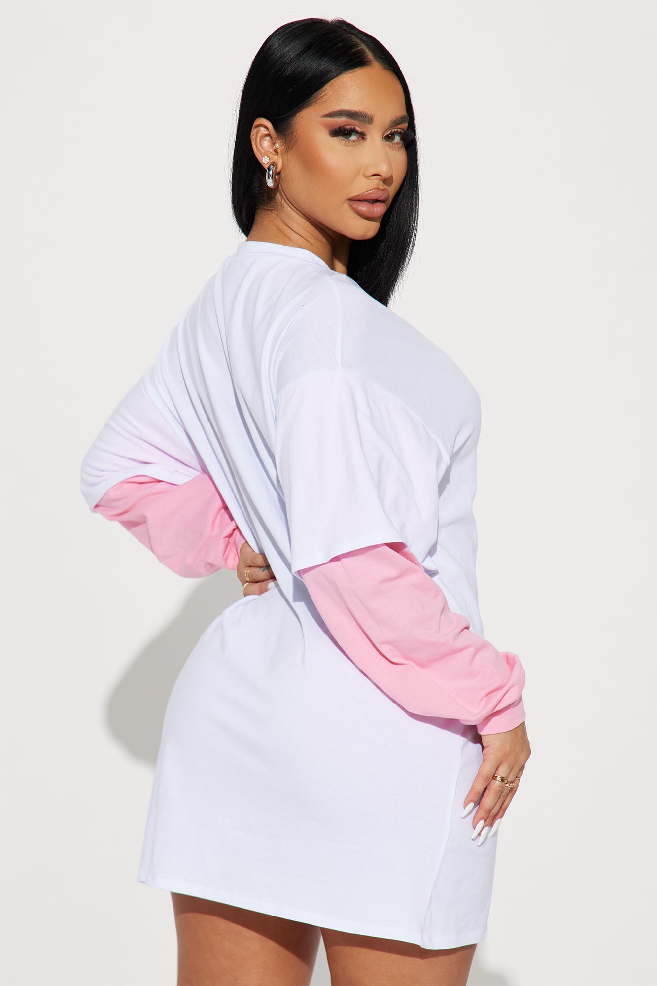 Tatum T-Shirt Dress - White/Pink