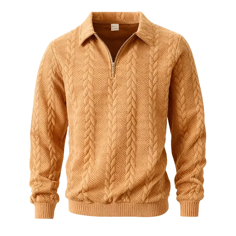 Men's Fall Winter Knitted Polo Neck Sweatshirt