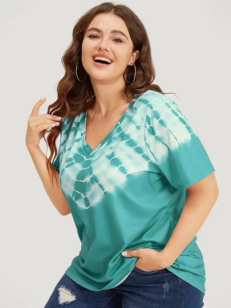 Tie Dye Short Sleeve V Neck T-shirt