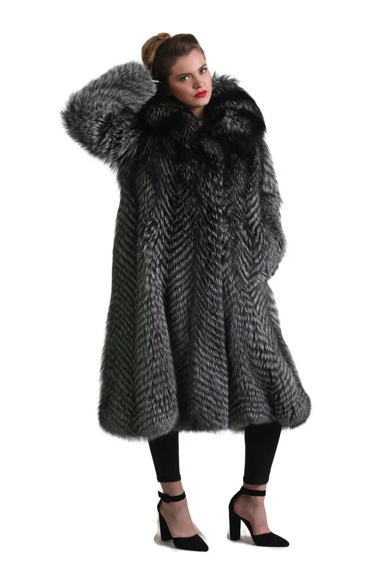 Silver Fox Fur Full Length Jacket