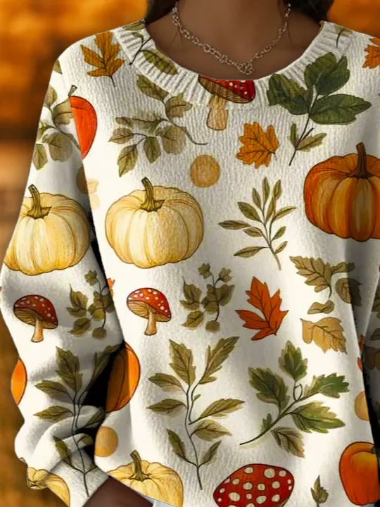 Women's Halloween Autumn Print Crew Neck Long Sleeve Sweater