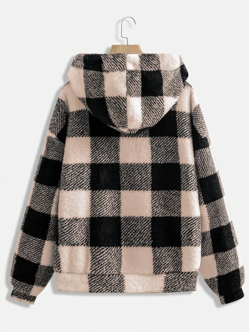 Zip-Up Front Plaid Hooded Casual Jacket With Pockets