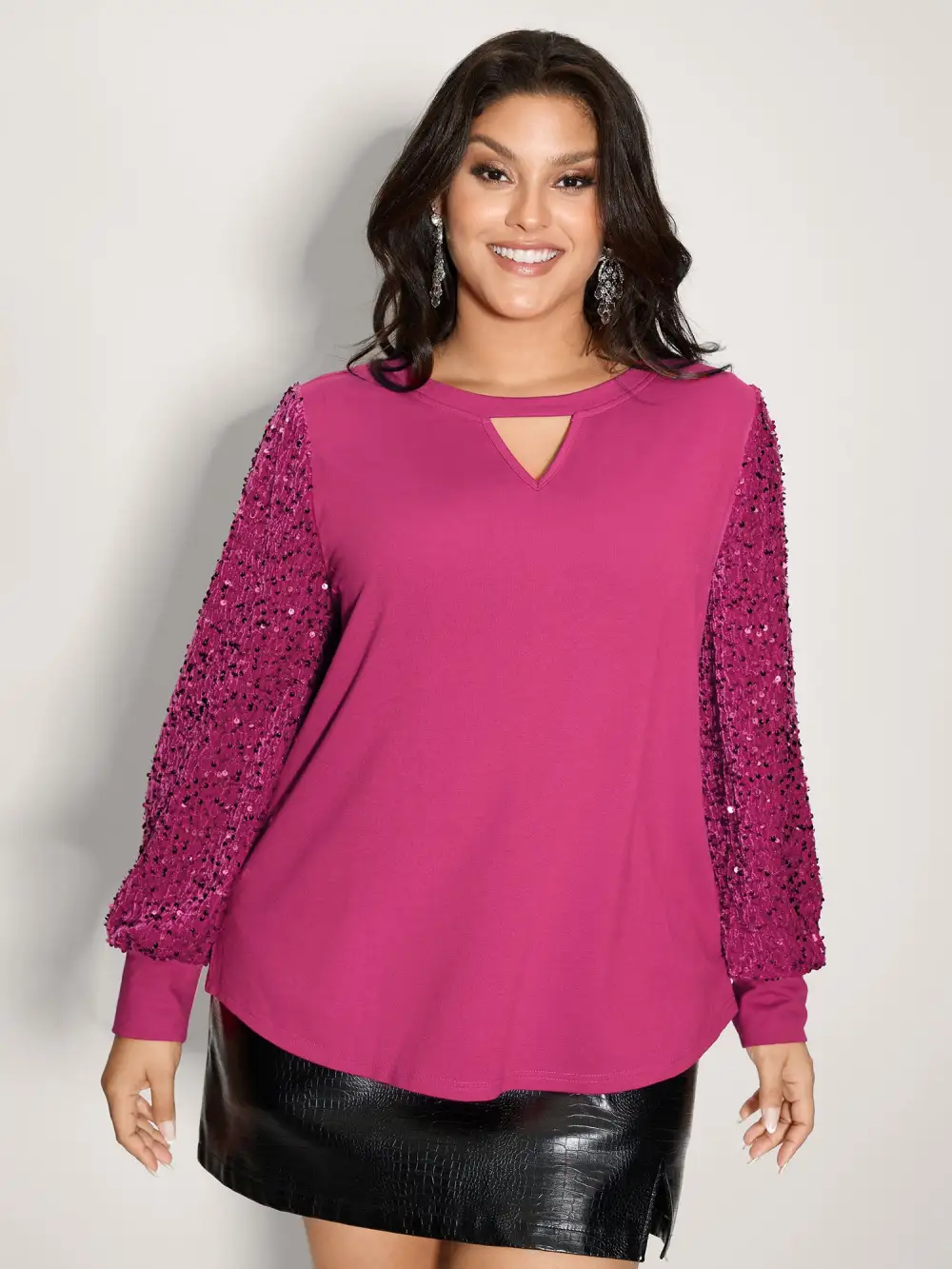 Sequin Spliced Cut-Out Neck Sweatshirt