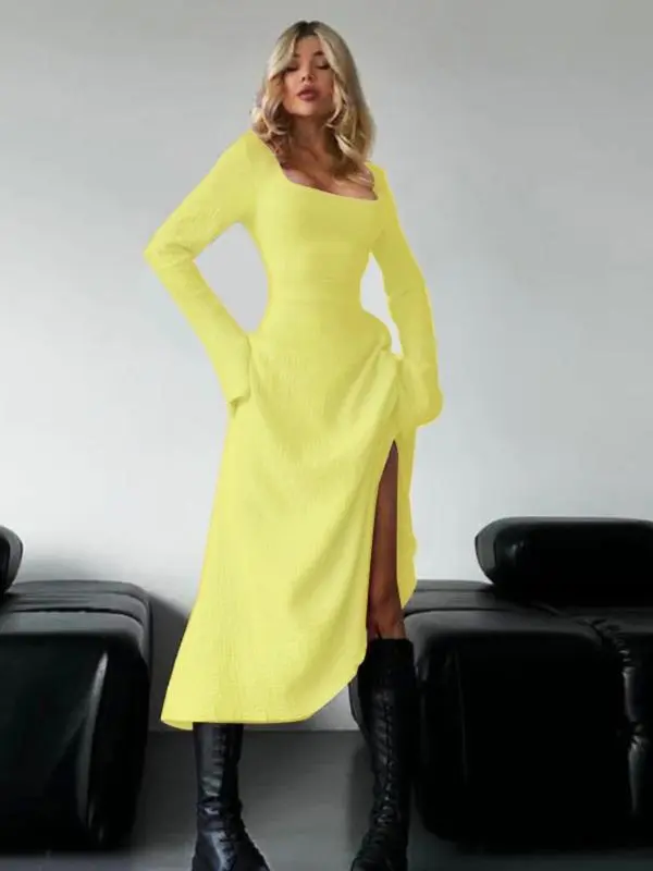 Women's Plain Lace Up Tie Back Flounce Sleeve Dress