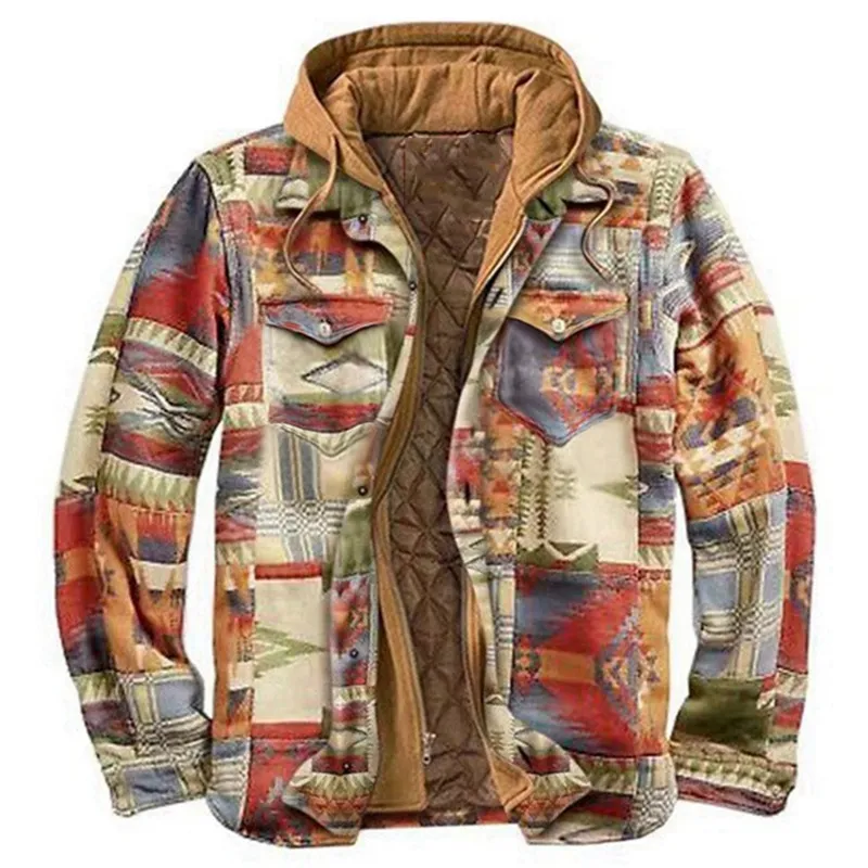Retro Plaid Stitching Men's Outdoor Jacket