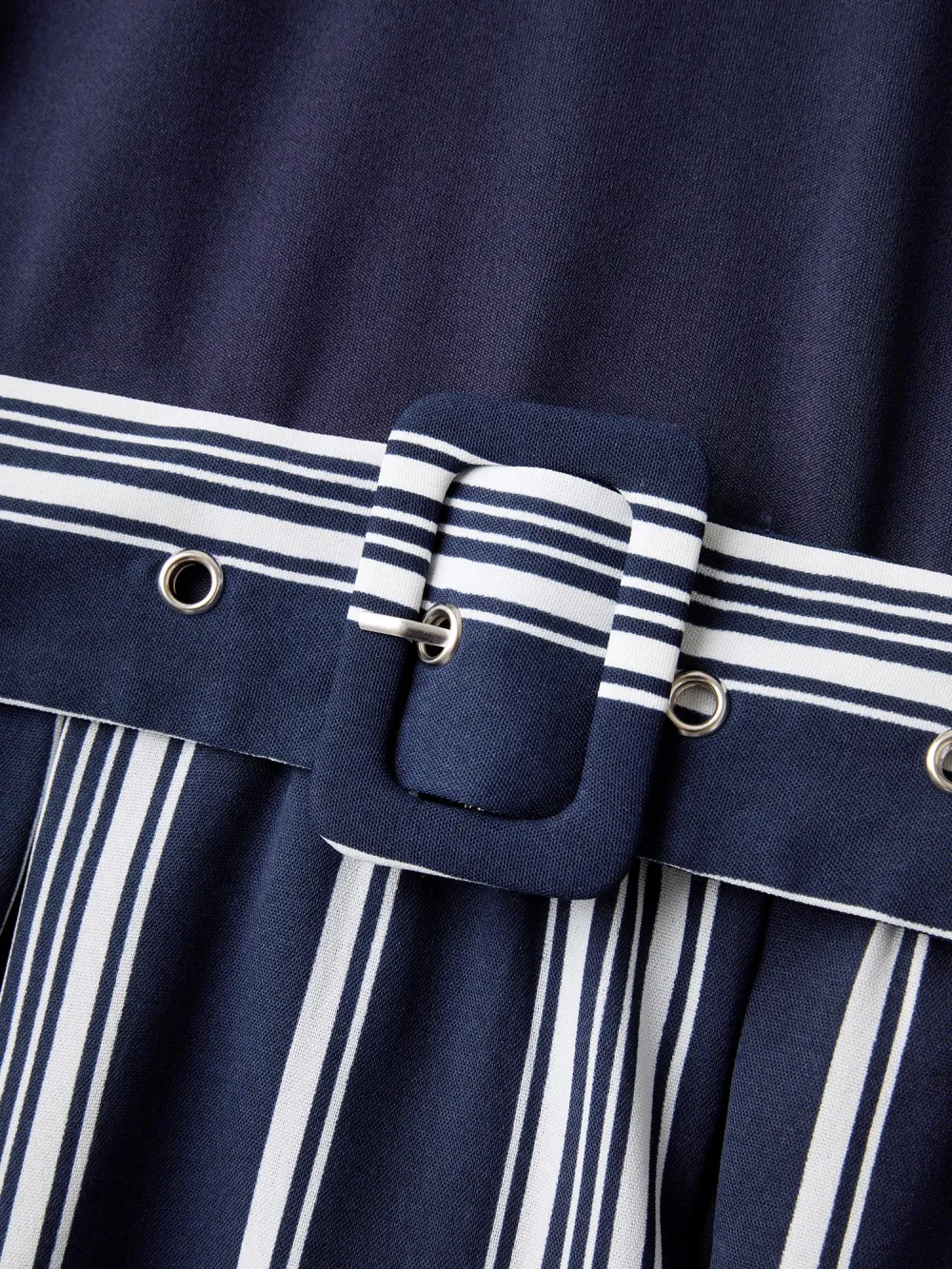 Striped Contrast Print Waist-Cinched Midi Dress