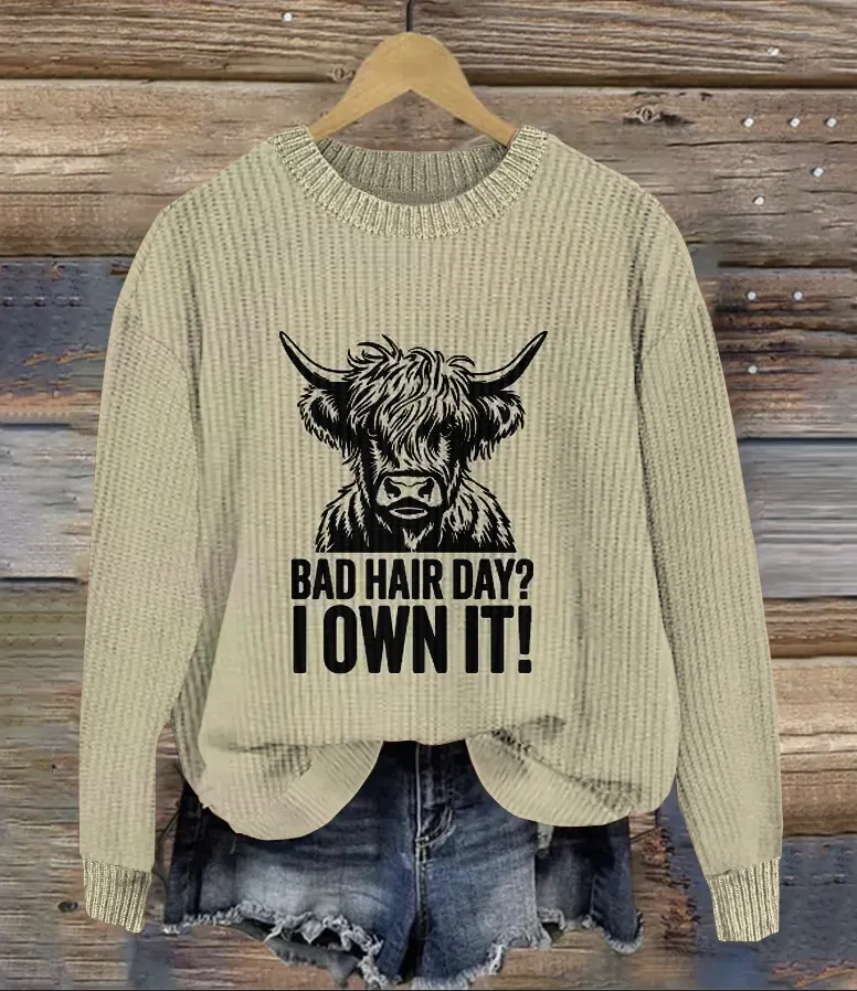 A day with messy hair, I have a round neck sweater