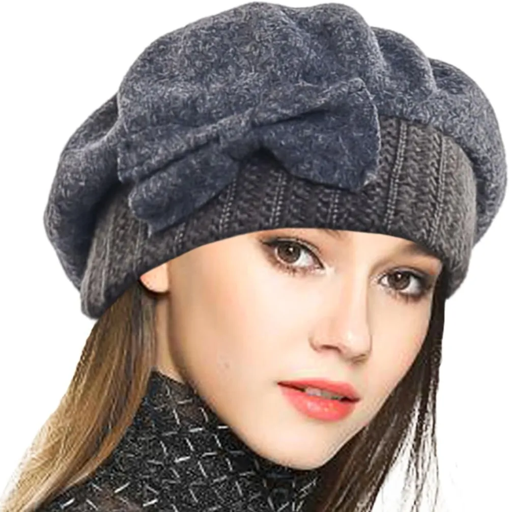 Lady French Beret 100% Wool Beret Floral Dress Beanie Winter Hat