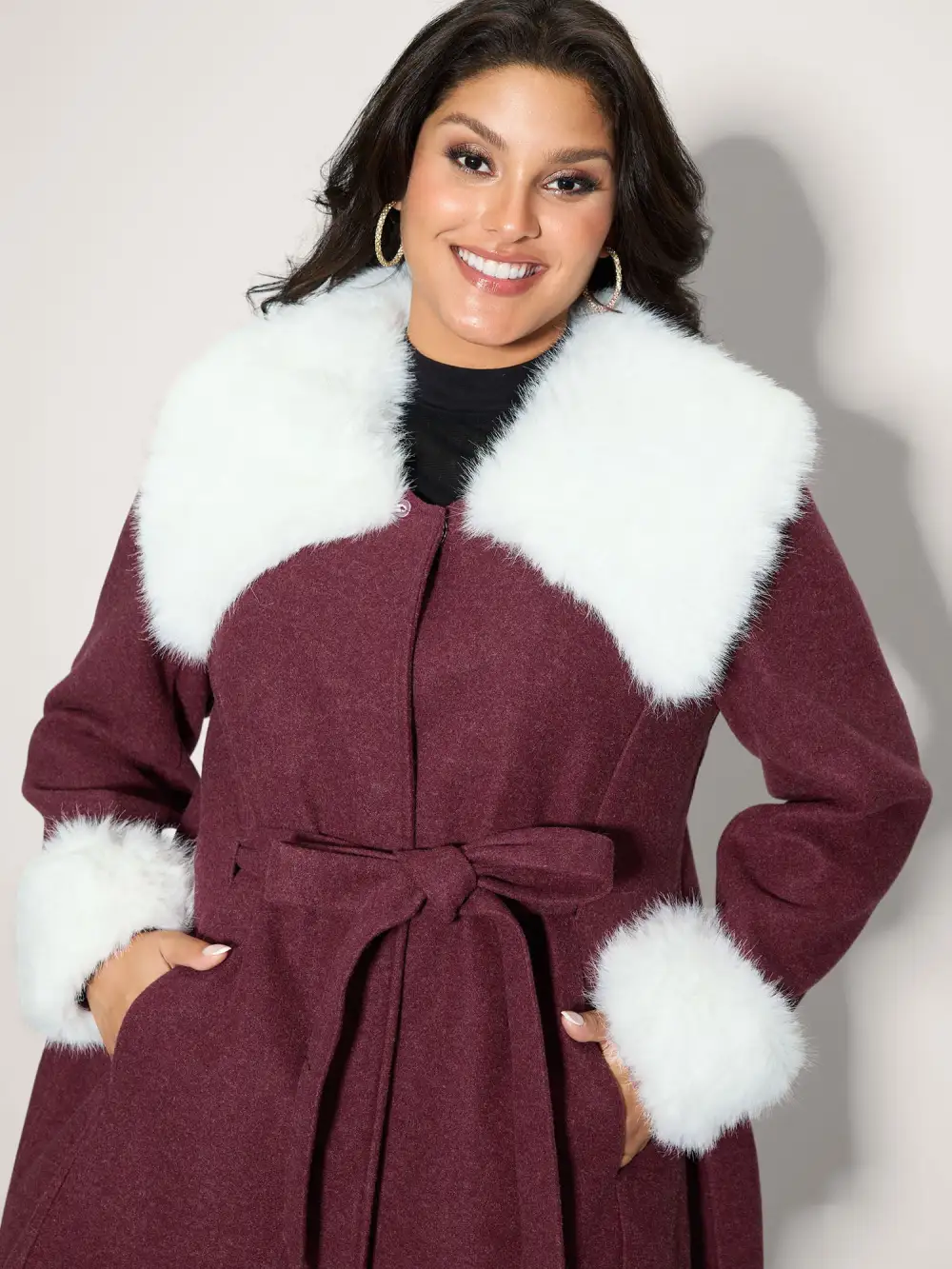 Detachable Fur Collar Waist-Tie Jacket
