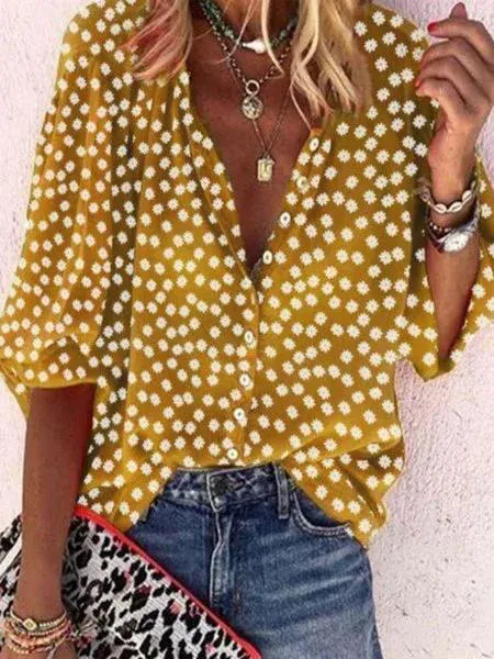 V Neck Floral Casual Shirt
