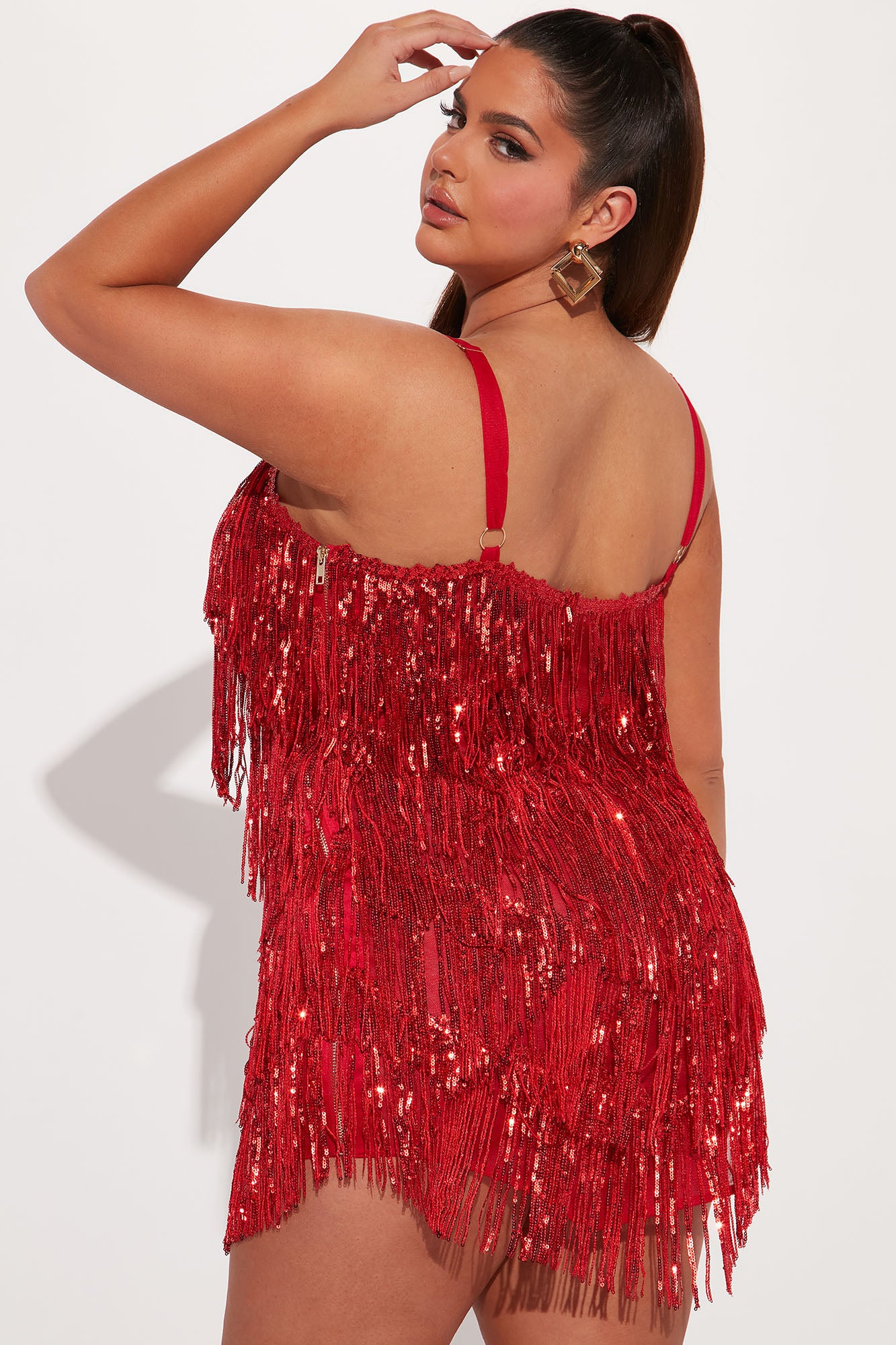 Selena Sequin Fringe Mini Dress - Red