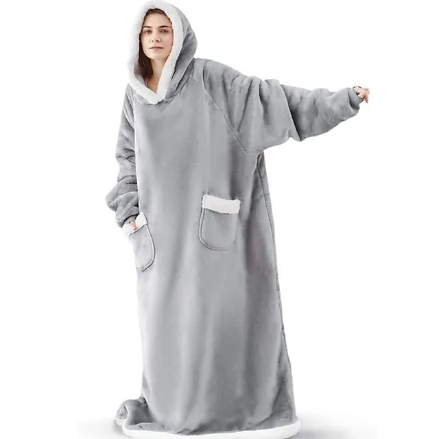 Oversized Wearable Blanket Christmas Flannel Thick Soft Warm Long Hoodie Blanket Big Hooded Sweatshirt Hoodie Blanket for Adults Women Girls Teenagers Teens Men Black