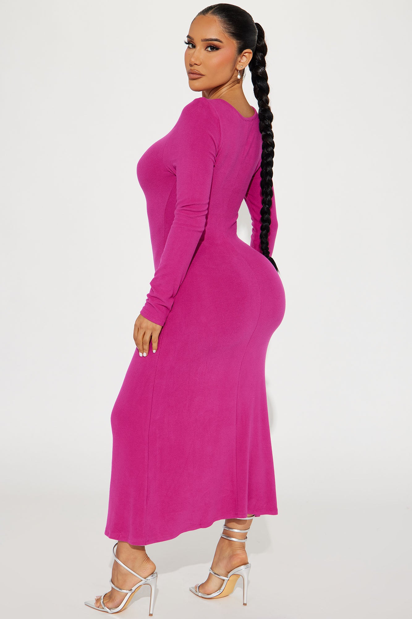 Kary Hacci Ruched Midi Dress - Magenta