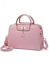 Women's Faux Leather Top Handle Tote Bag with Deer Charm - Elegant Structured Women's Shoulder Bag, Perfect for Mother's Day Gift, Work, Shopping and Casual Outings