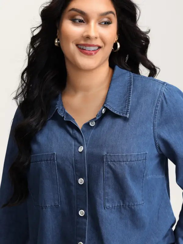 Arc Hem Pockets Denim Top