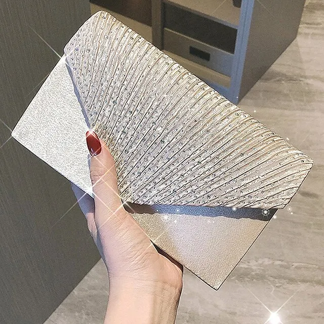 Women's Tri-fold Clutch Bags Polyester for Formal Evening Bridal Wedding Party with Crystal / Rhinestone Glitter Shine in Silver Wine Black