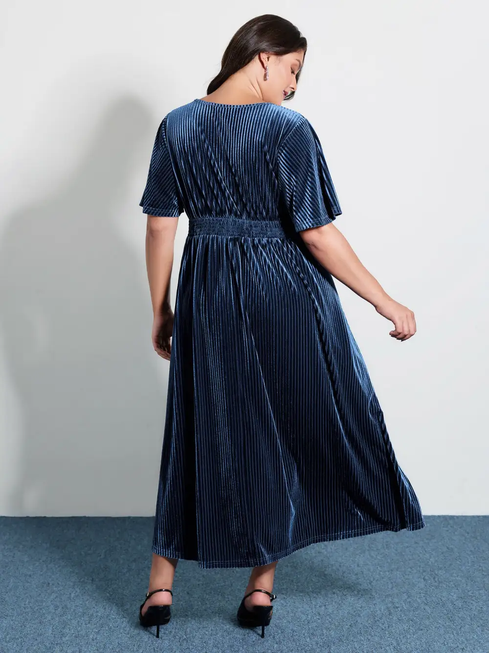 Starry Moon Embroidery Shirred Maxi Dress