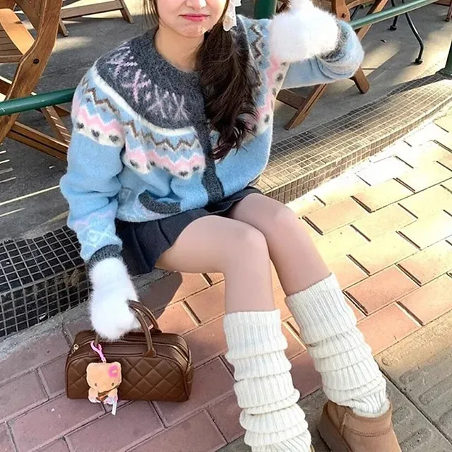 Women's Sweater Cardigan Fair Isle Sweater Vintage Fashion Streetwear Geometric Crew Neck Buttons Knitted Long Sleeve Regular Tops Knit Outdoor Daily Weekend Blue Fall Winter