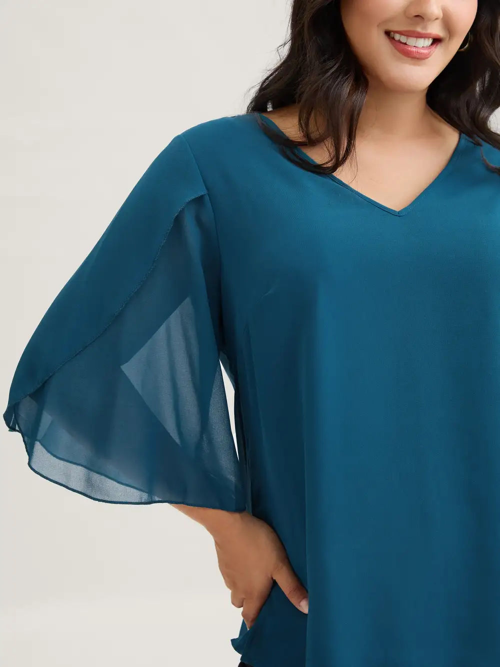 Chiffon Gathered Petal Sleeve Blouse