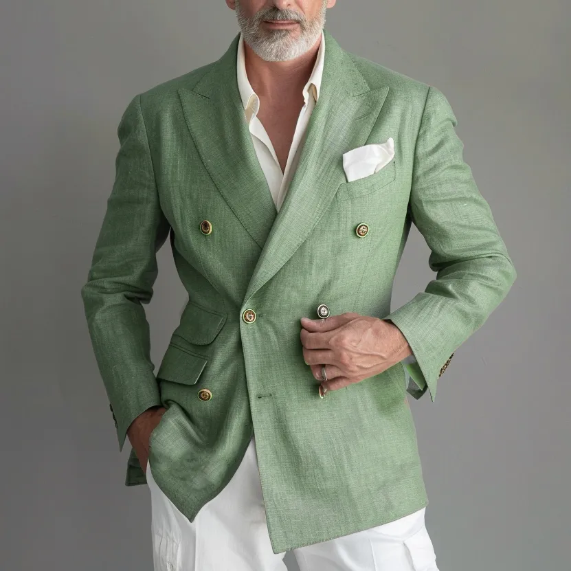 Men's Peak Lapel Double-breasted Plain Blazer