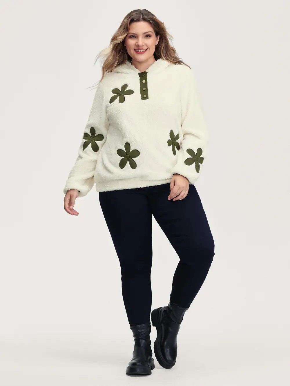 Applique Embroidery Color Contrast Hoodie