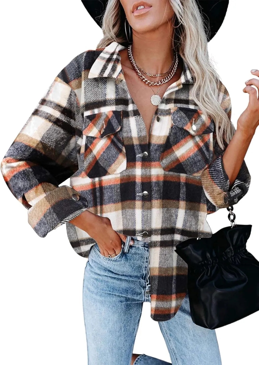 Womens Fall Outfits Fashion Clothes Shackets Flannel Plaid Button Down Long Sleeve Shirts Jackets 2024