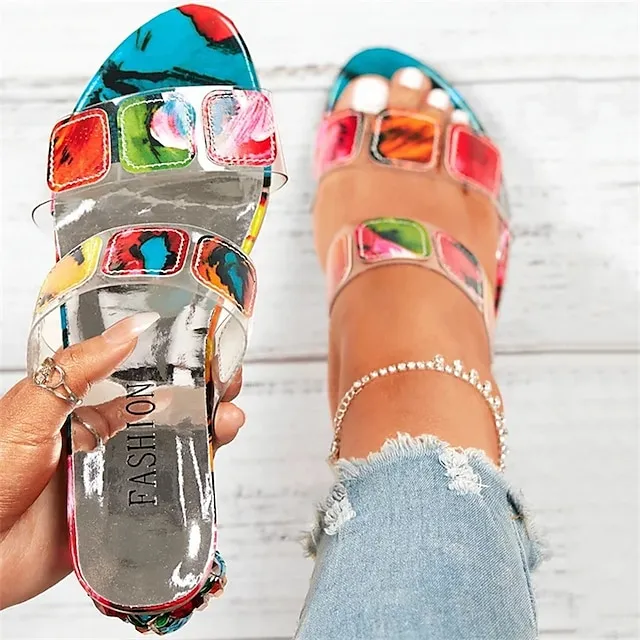 Women's Slippers Block Heel Sandals Outdoor Slippers Outdoor Beach Summer Chunky Heel Open Toe Elegant Casual PU Loafer Multicolor