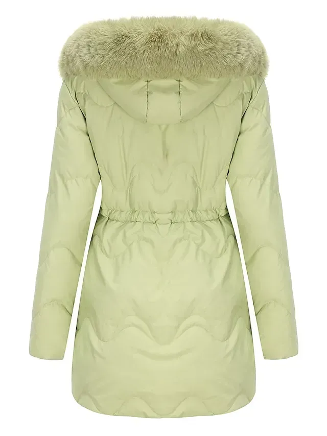 Women's Parka Puffer Jacket Winter Coat Thermal Warm Heated Coat with Removable Fur Collar Drawstring Zip up Hooded Coat Fall Outerwear with Pockets Classic Long Sleeve Light Blue Pink Black