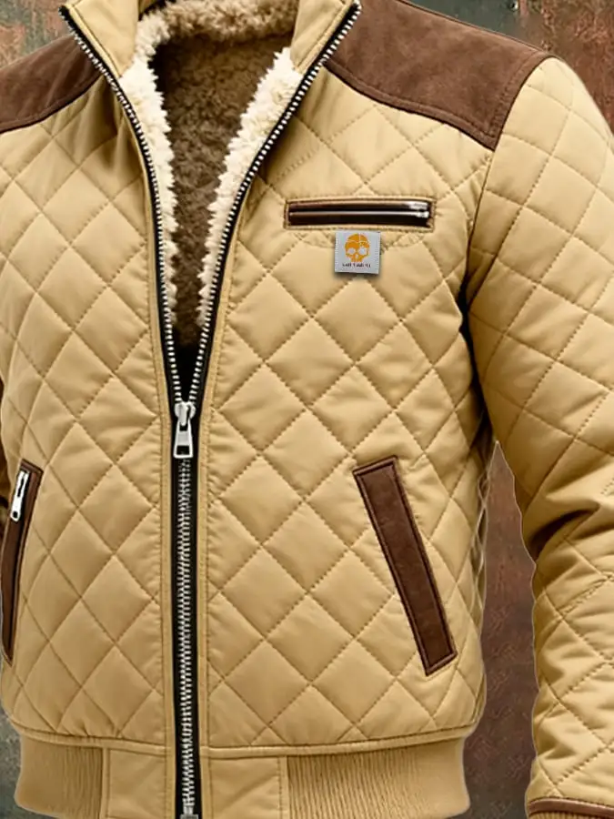 Men's Vintage Suede Quilted Padded Warm Multi-Pocket Outdoor Jacket