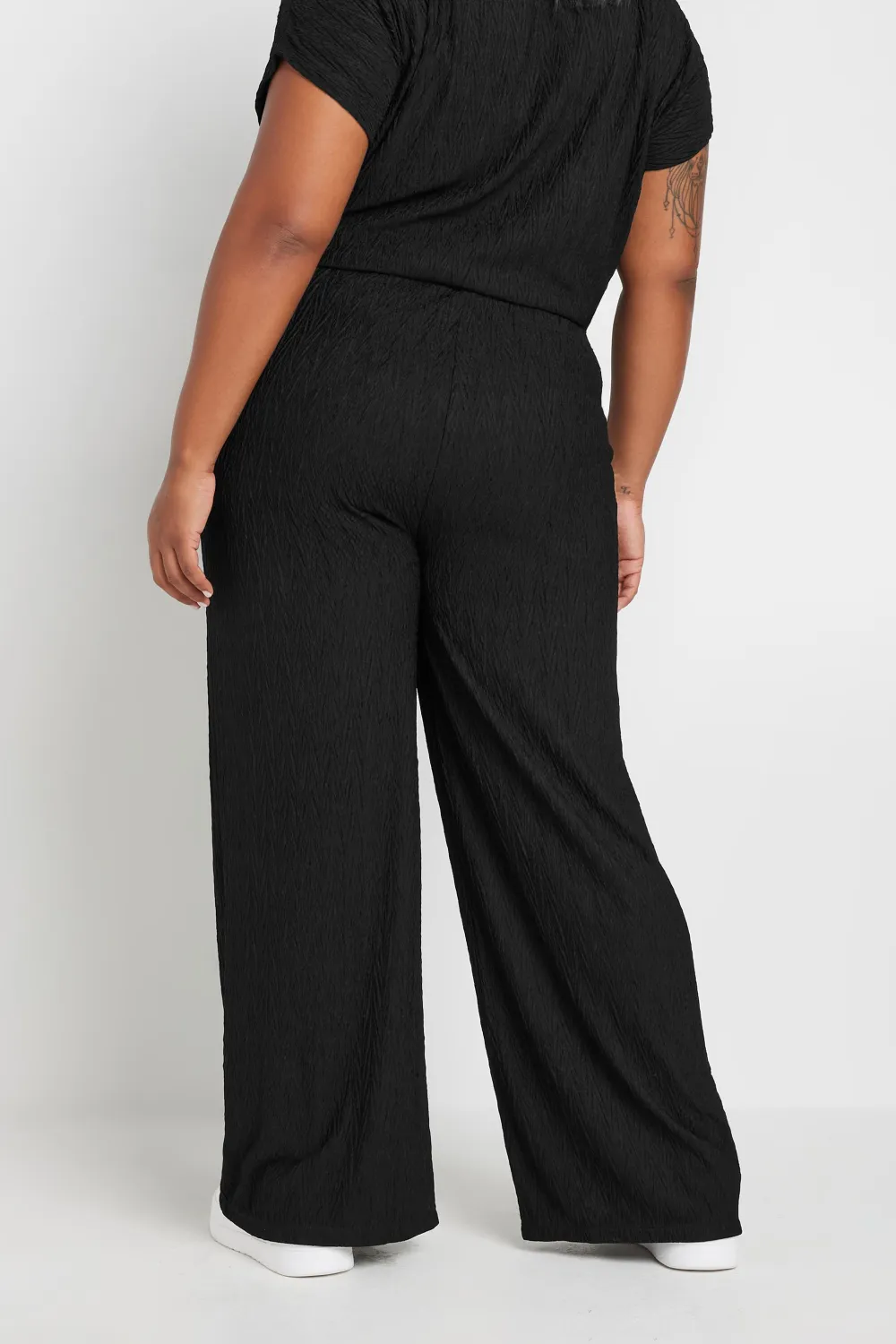YOURS Curve Pink Crinkle Plisse Wide Leg Trousers