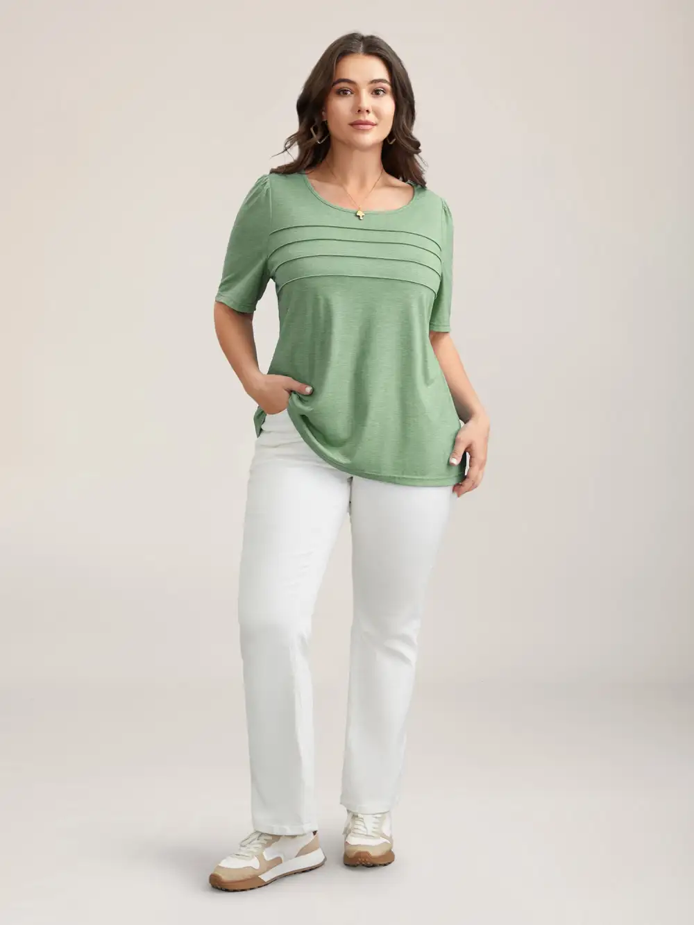 Seamed Round Neck Fitted T-Shirt