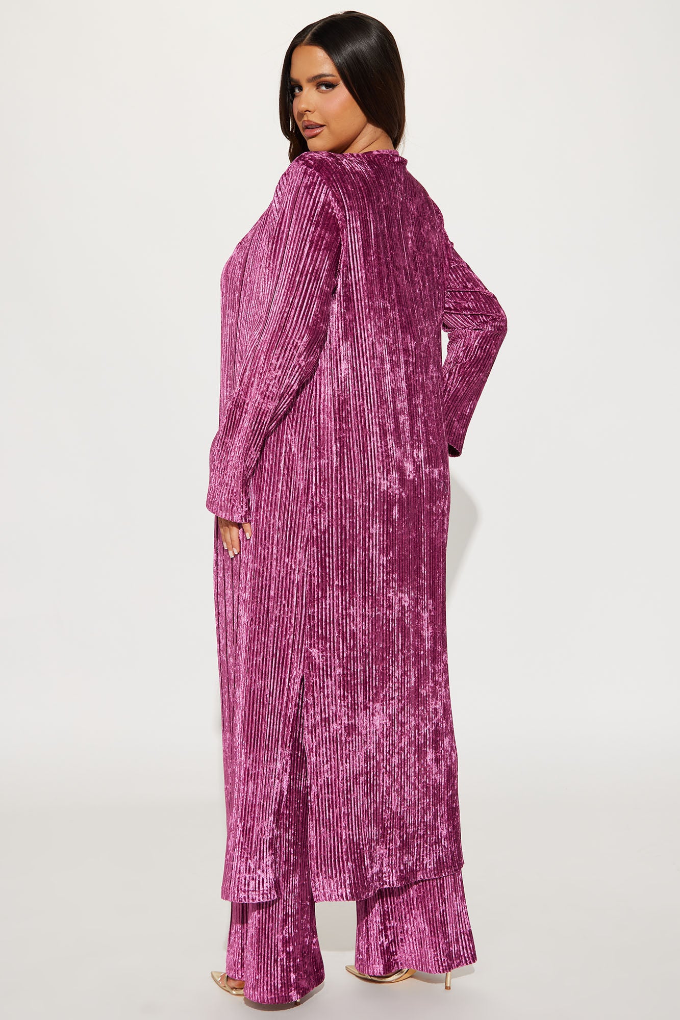 Carrie 3 Piece Velvet Plisse Pant Set - Plum