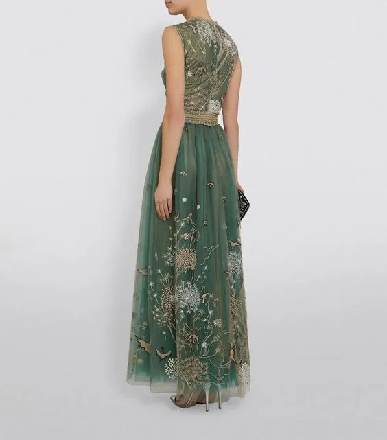 Nature Embroidered Mesh Dress Gown