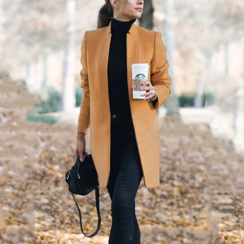 Solid Color Mandarin Collar Coat
