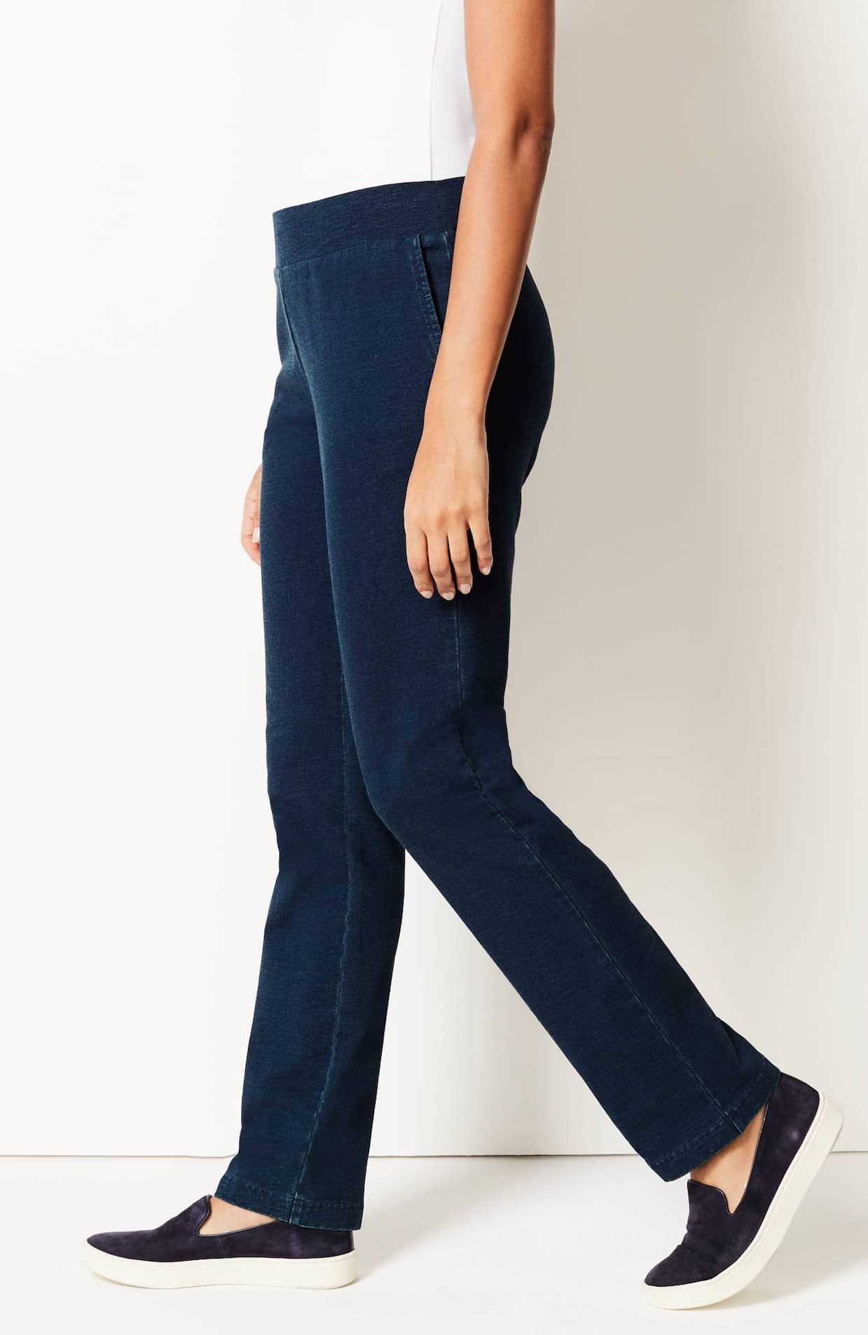 pure jill slim-leg indigo knit jeans