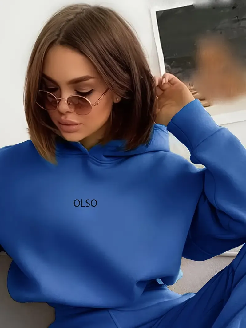 Casual Two-piece Set, Letter Print Long Sleeve Hooded Sweatshirt & Elastic Waist Sweatpants Outfits, Women's Clothing