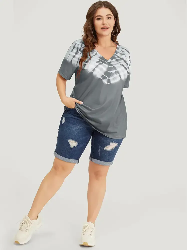 Tie Dye Short Sleeve V Neck T-shirt