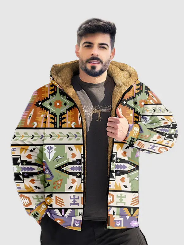 Men's Ethnic Fleece Zipper Retro Casual Printed Hoodie Jacket