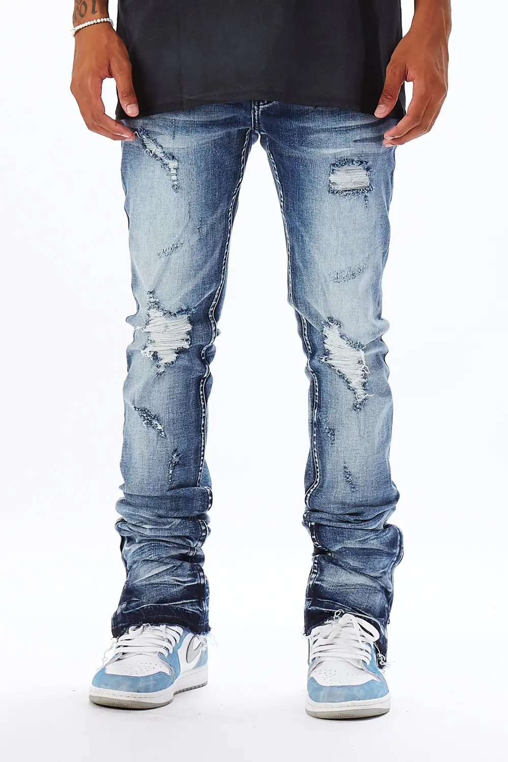 Jaymes Stacked Flare Jean-Blue