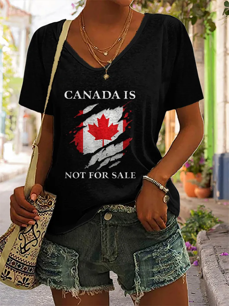 Women's Canada Is Not For Sale Short Sleeves V-Neck Pure Cotton T-Shirt