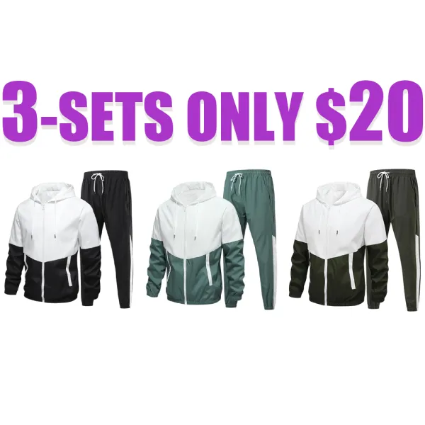 Men’s Colorblock Hoodie & Jogger Set – Casual Tracksuit