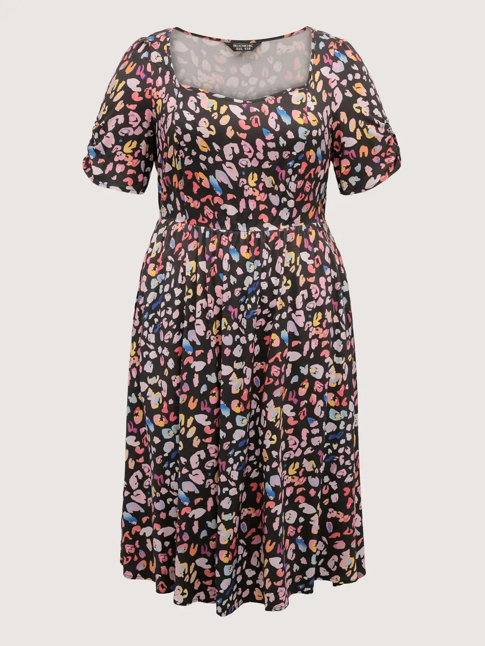 Rayon Leopard Print Drape Sleeve Midi Dress