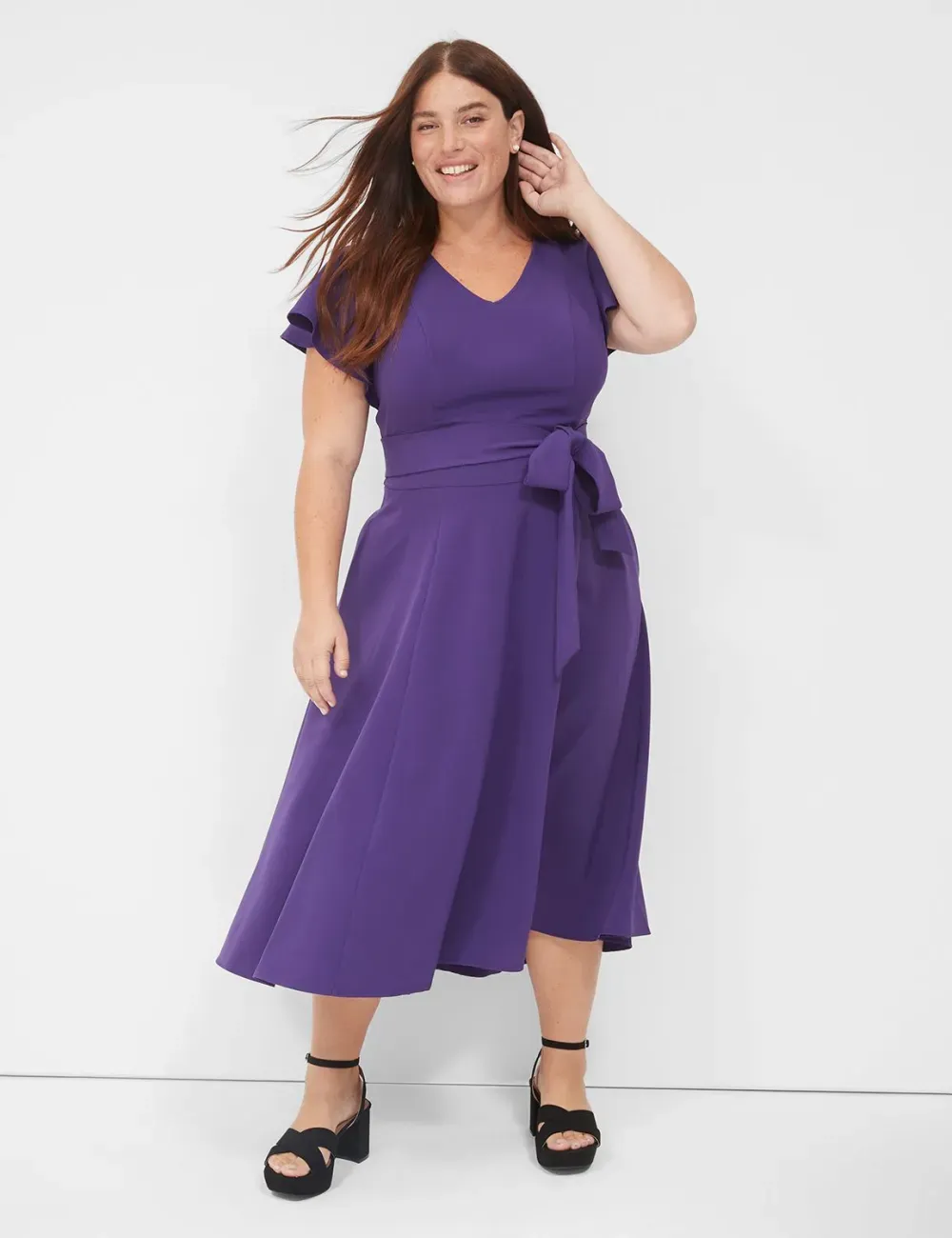 Lena V-Neck High-Low Midi Dress