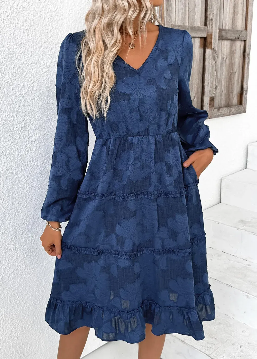 Sage Green Tummy Coverage Long Sleeve V Neck Dress