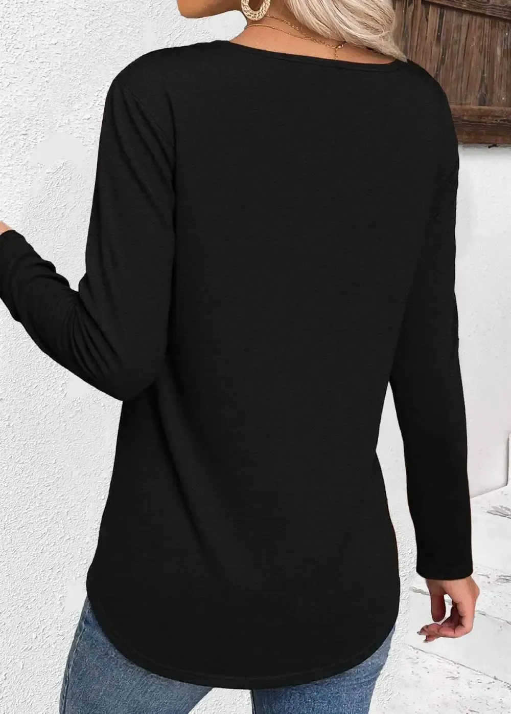 Black Long Sleeve Square Neck T Shirt